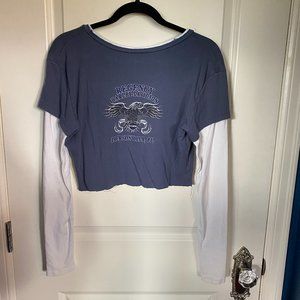 Harley Davidson Layered Blue White LS Crop Tee XL